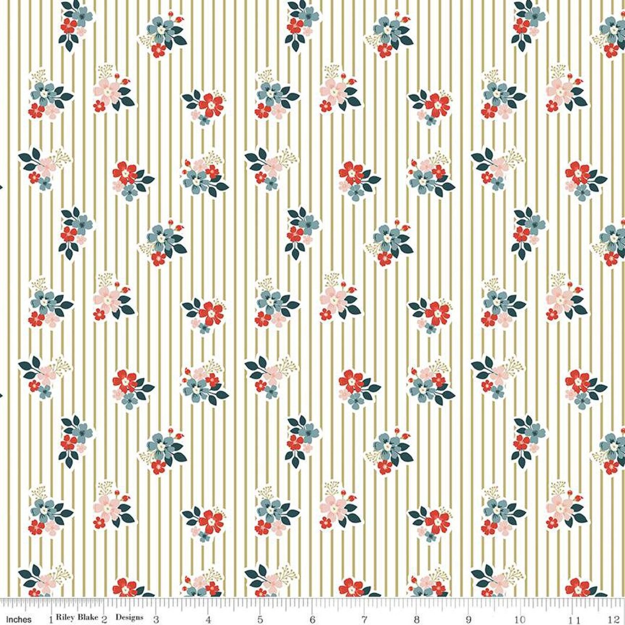 Fabric Riley Blake Pear Floral Stripes Vintage Charm by the Quarter Yard C15274-PEAR